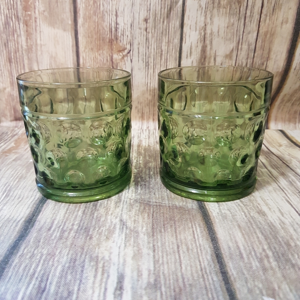 Vintage pair of green lowball glasses